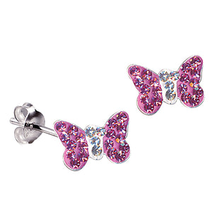 Pink and White Crystal Butterfly Studs